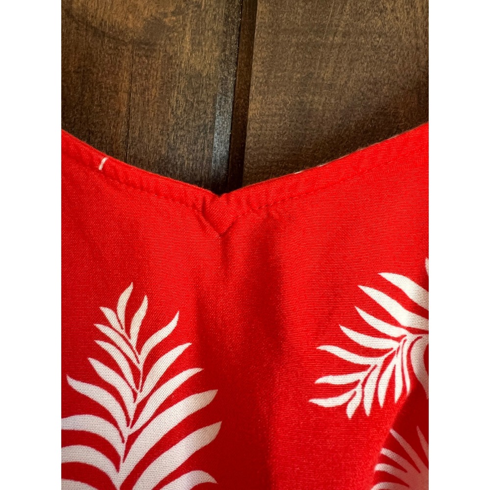 St Johns Bay Womens XL Red Tropical Palm Leaf Ruffle Tie Front Jumpsuit Rayon - Picture 9 of 16